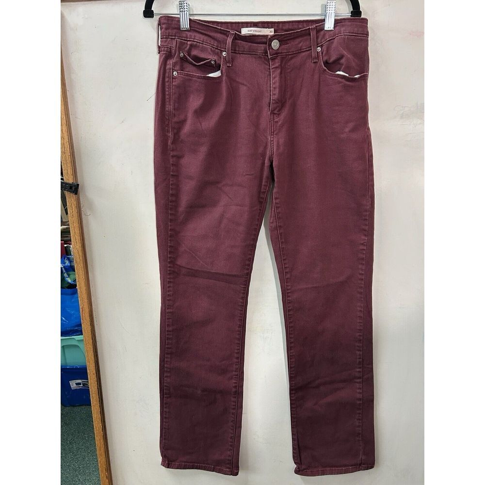 Levi's 504 Mens Size 30‎ Burgundy Denim Jeans Stretch Straight Leg